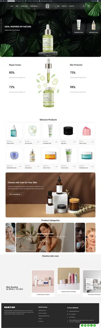 Beauty product online shop web design